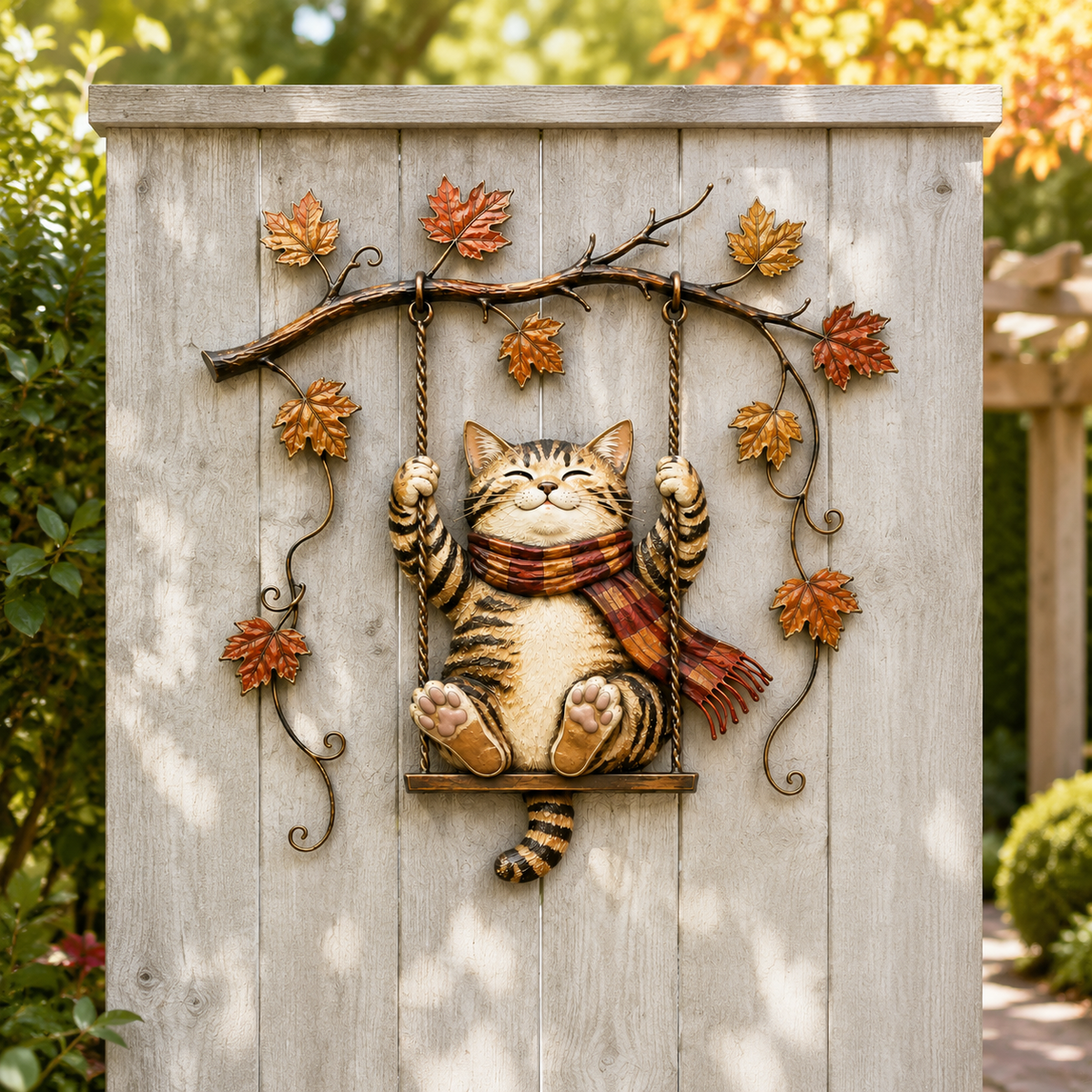 Autumn Cat Metal Wall Decor – Swinging & Standing Cat Designs
