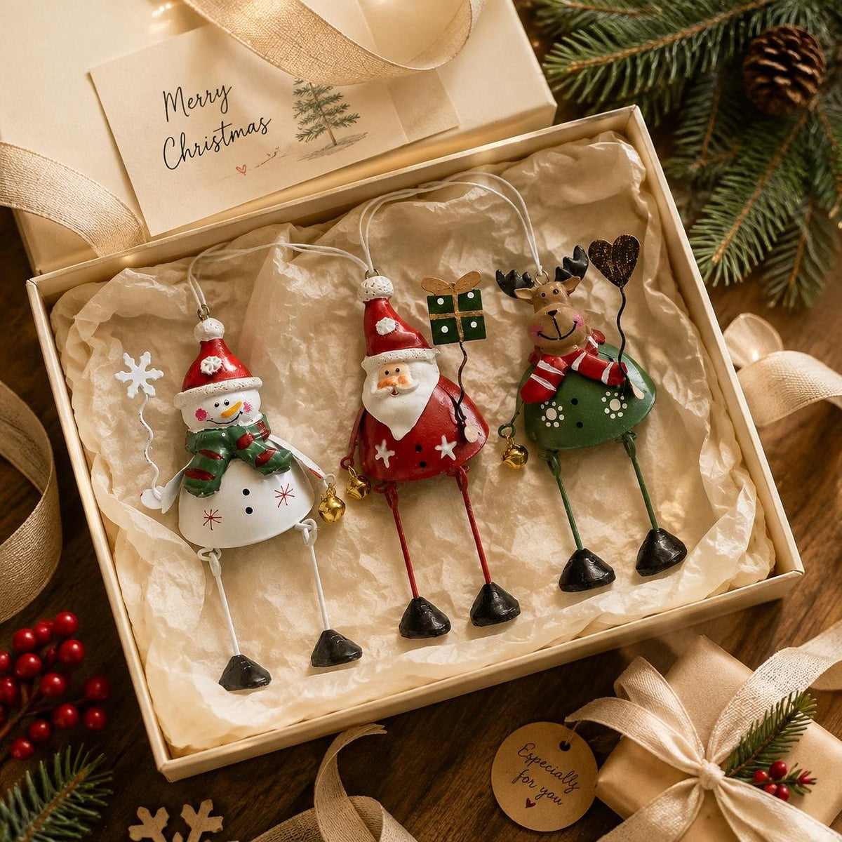 Hand-Painted Metal Dangling Leg Christmas Ornaments
