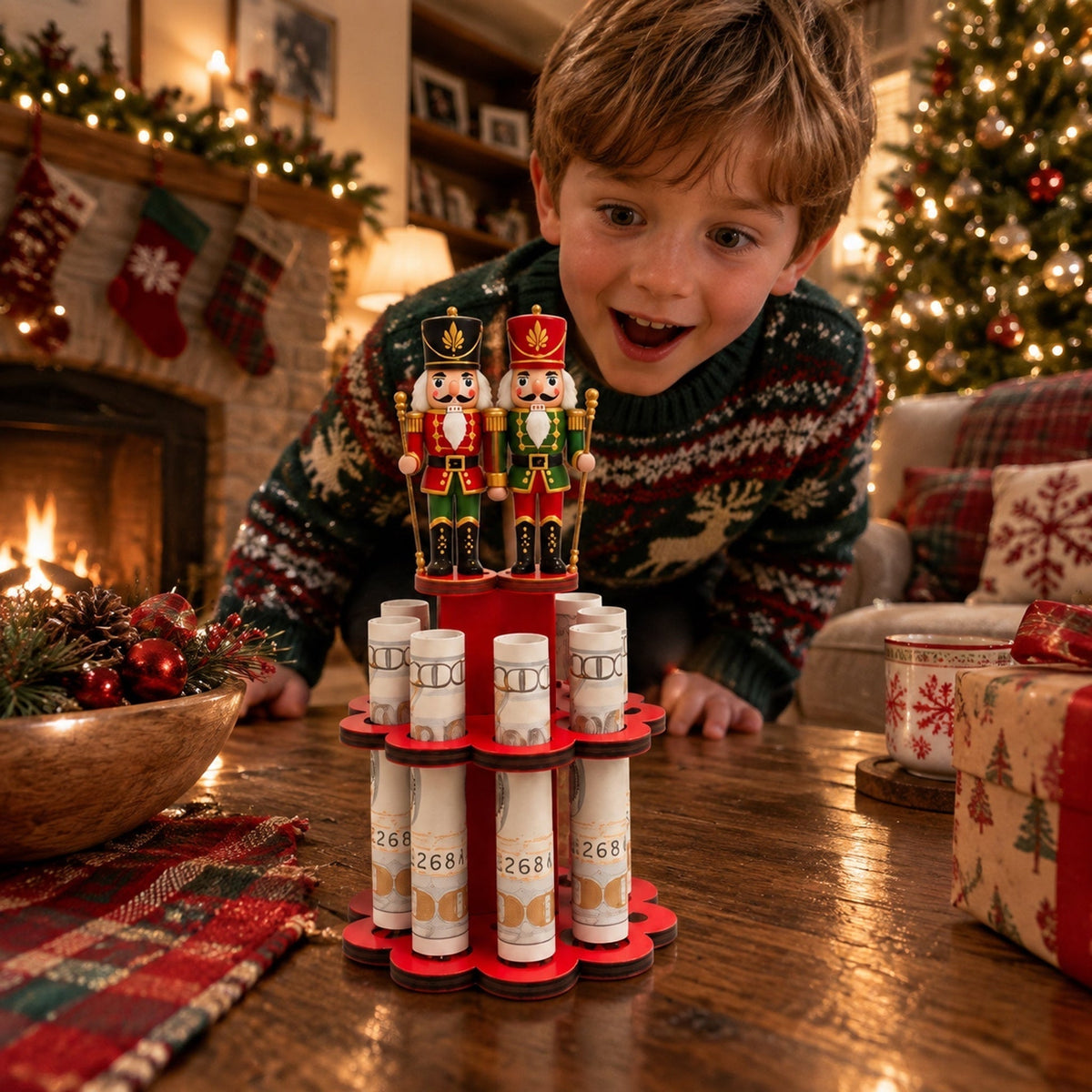 💵🎄 Christmas Tabletop Wooden Money Holder – Turn Cash Into a Festive Centerpiece ✨