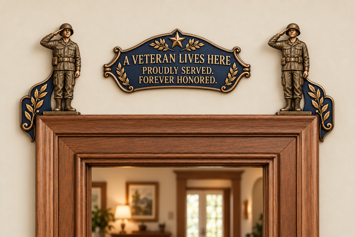 🎖️✨ 'A Veteran Lives Here' – Proudly Served 3-Piece Door Frame Decor Set