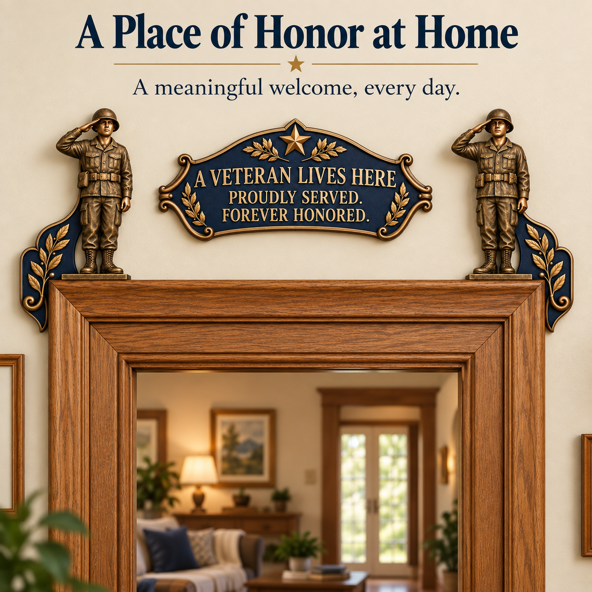 🎖️✨ 'A Veteran Lives Here' – Proudly Served 3-Piece Door Frame Decor Set