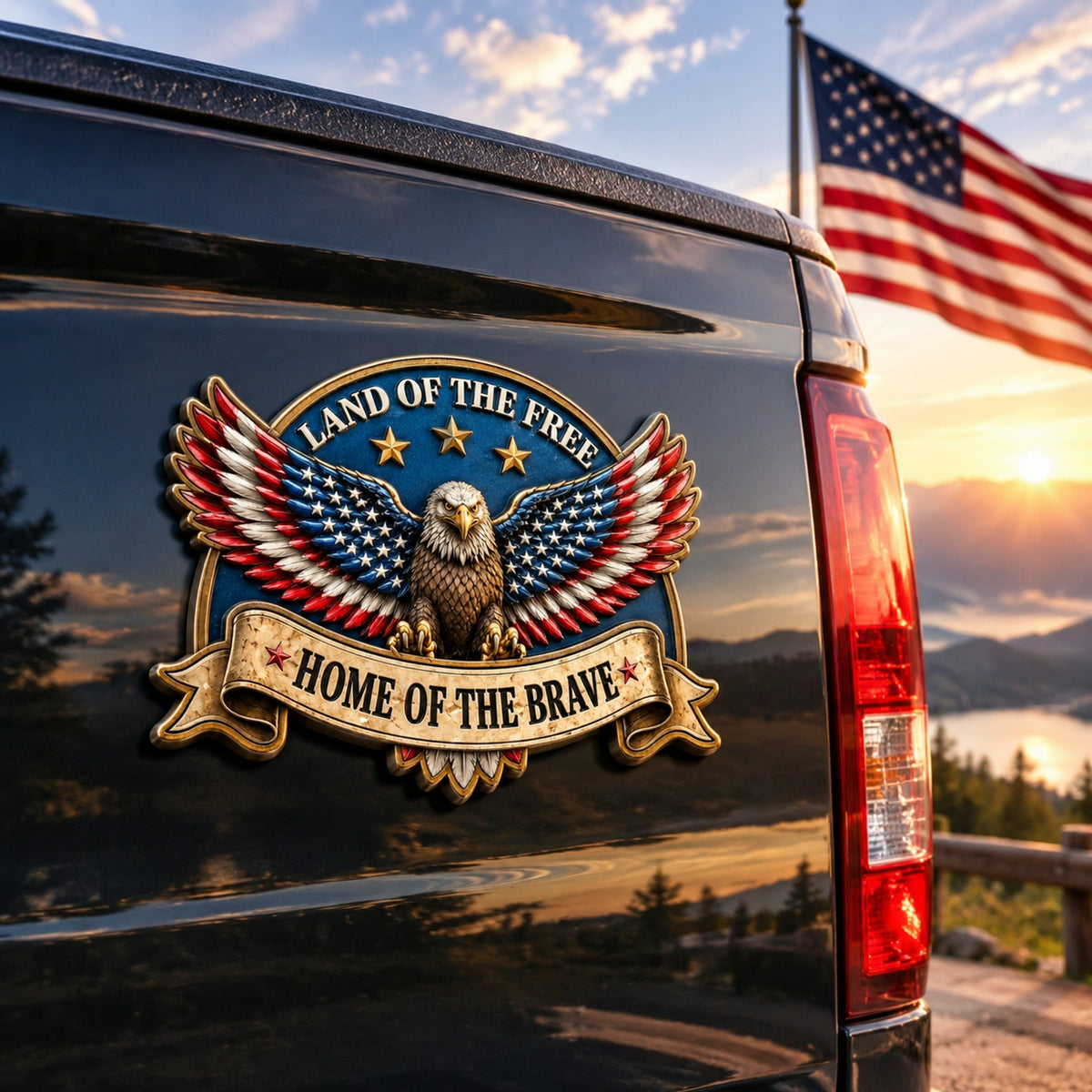 🦅'LAND OF THE FREE · HOME OF THE BRAVE' Eagle Metal Car Emblem