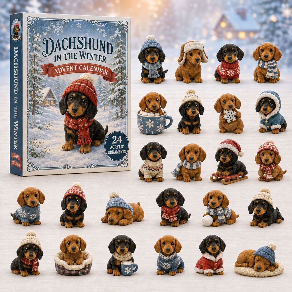 CHRISTMAS KICKOFF 40% OFF - Dachshund In The Snow Advent Calendar 2026 - 24-Day Festive Countdown, Acrylic Charms Blind Box - Gift For Dog Lovers AC0TM238
