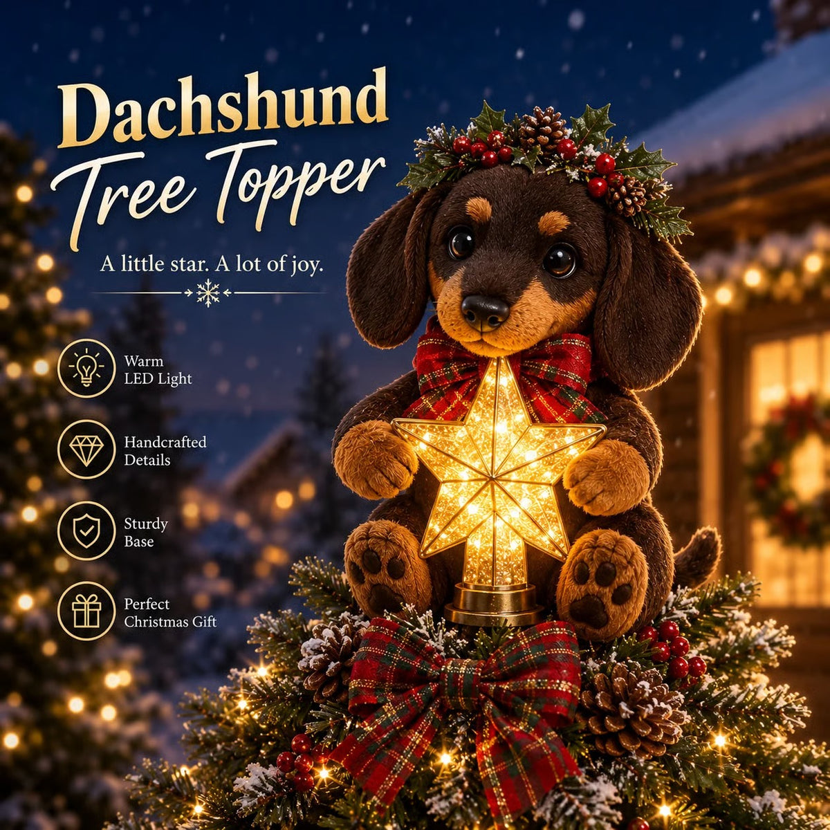 🎄🐶 Glowing Christmas tree top in dog shape – Illuminated Christmas tree top in dog shape