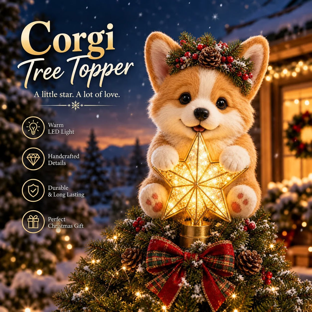 🎄🐶 Glowing Christmas tree top in dog shape – Illuminated Christmas tree top in dog shape