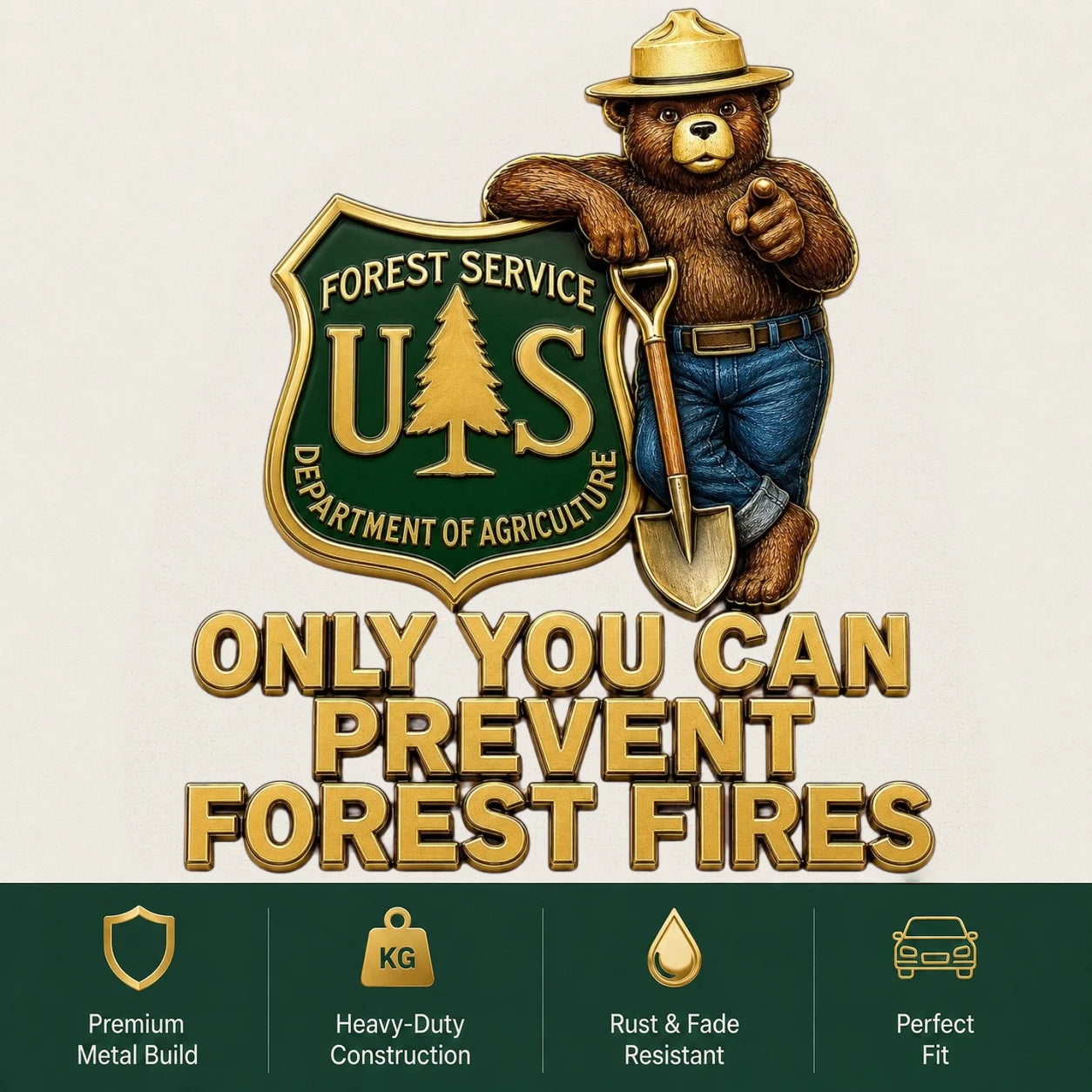 🇺🇸 Last Day Promo: 49% OFF - 🐻USFS Bear Only You Can Prevent Wildfires Car Emblem Metal Badge🌲