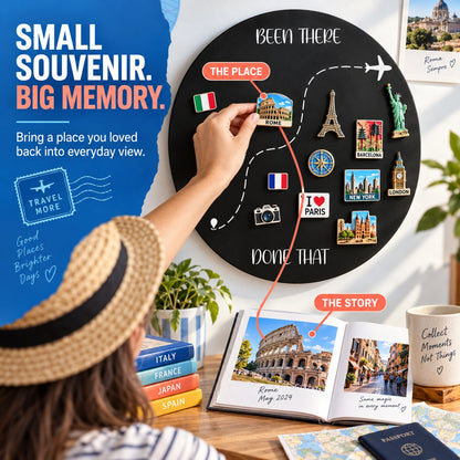🌍✈️ Been There, Done That Travel Magnet Display Board – Round Souvenir Magnet Wall Organizer, Personalized Travel Memory Decor & Unique Gifts for Travelers 🎁