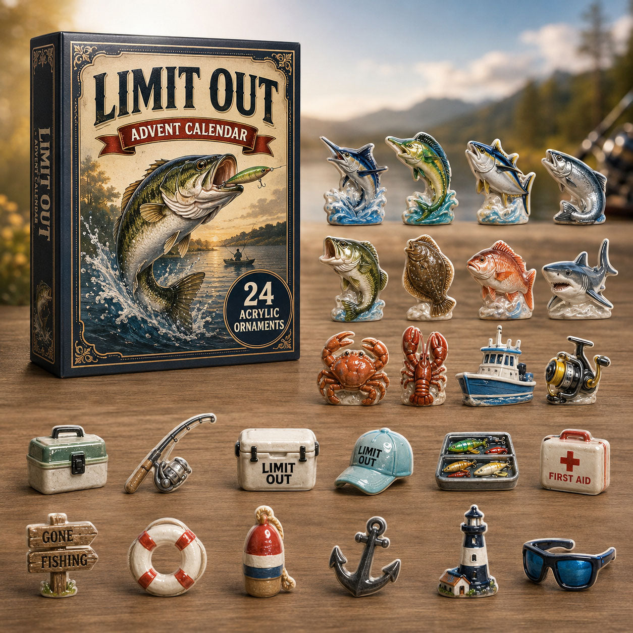 CHRISTMAS KICKOFF 40% OFF - Limit Out Fishing Advent Calendar 2026 - 24-Day Festive Countdown, Acrylic Charms Blind Box - Gift For Fish Lovers