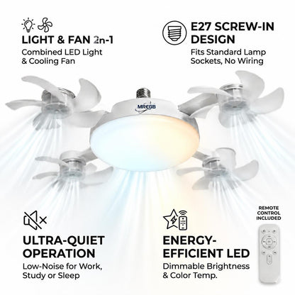 🔥2026 New E27 2-in-1 Fan Light | Silent Remote LED Cooling Combo