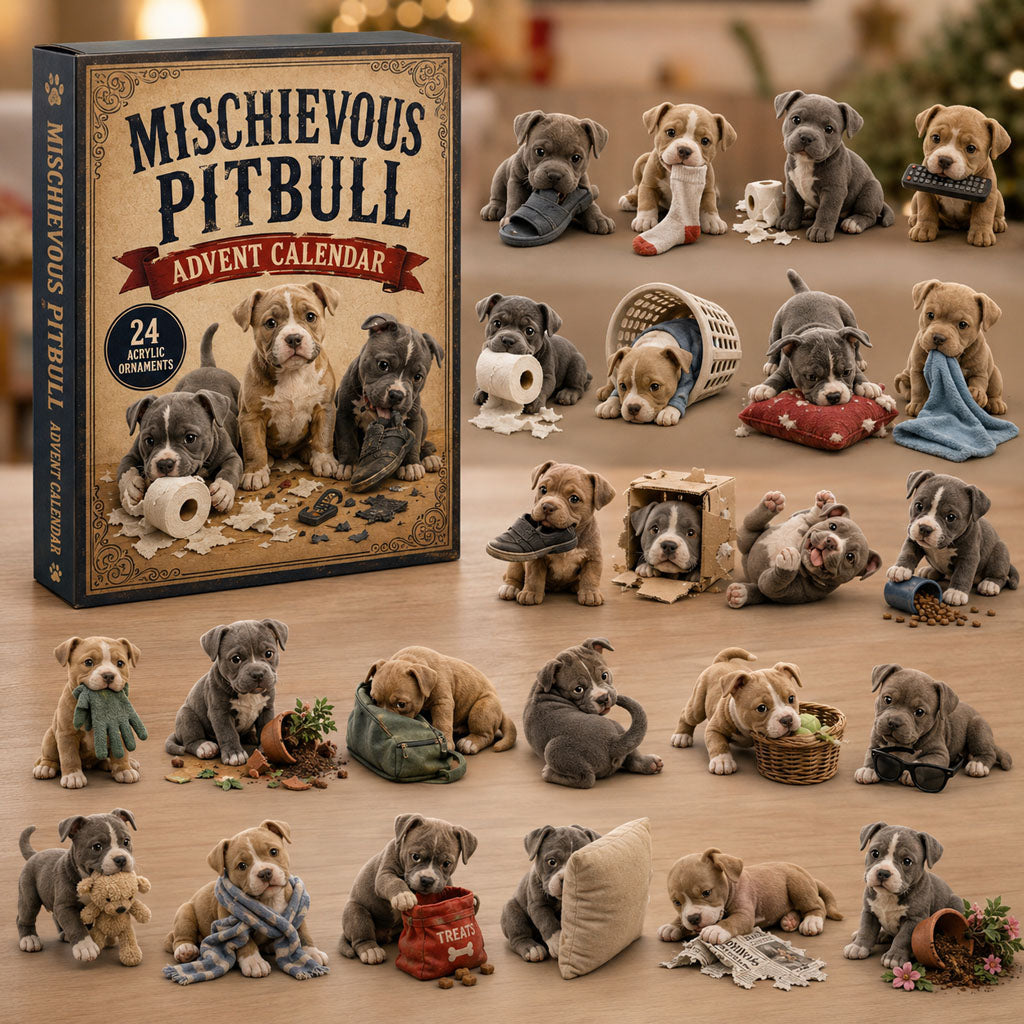 CHRISTMAS KICKOFF 49% OFF - Mischievous Pitbull Advent Calendar 2026 - 24-Day Festive Countdown, Acrylic Charms Blind Box - Gift For Pitbull Lovers