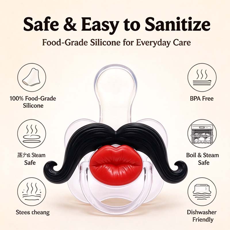 💋 Kissable Mustache Pacifier – Funny Lips & Mustache Novelty Design👶