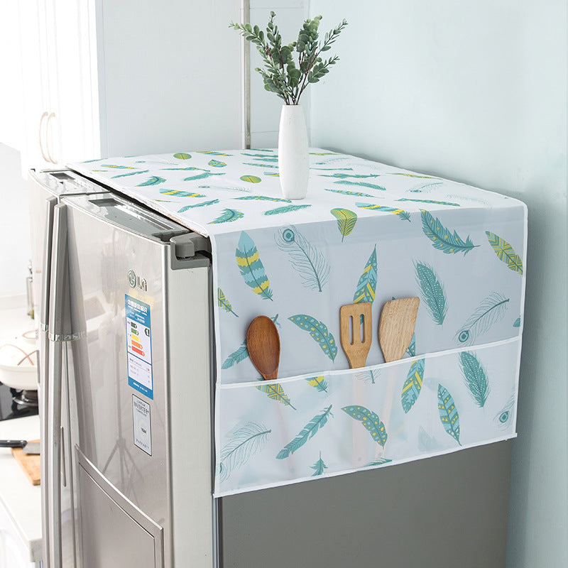 Daisy-print refrigerator dust cover with storage pockets