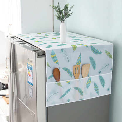 Daisy-print refrigerator dust cover with storage pockets