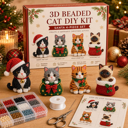 🐱🎄 Premium 3D Beaded Christmas Cats DIY Kit | Luxury Flocked Canvas with Scratch-Resistant Non-Fading Pearl Beads DIY Holiday Decor & Step-by-Step Guide ✨