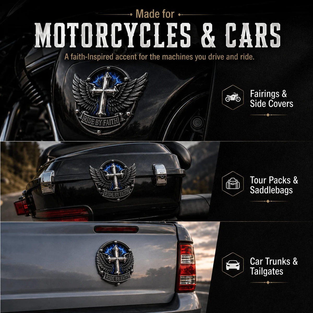 🏍️Ride By Faith Winged Cross Metal Emblem