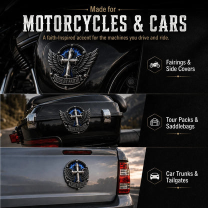 🏍️Ride By Faith Winged Cross Metal Emblem