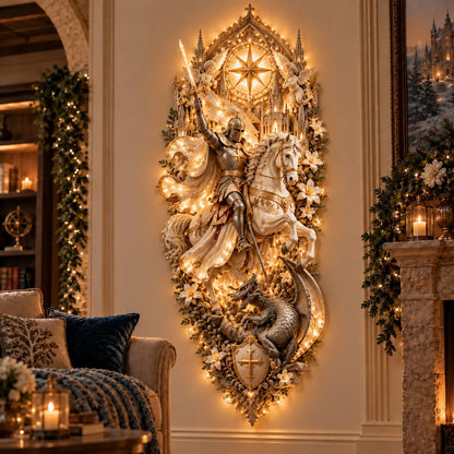 ⚔️✨ Saint George & the Dragon Lighted Wall Sculpture | Illuminated Christian Knight Wall Art, Faith & Courage Décor