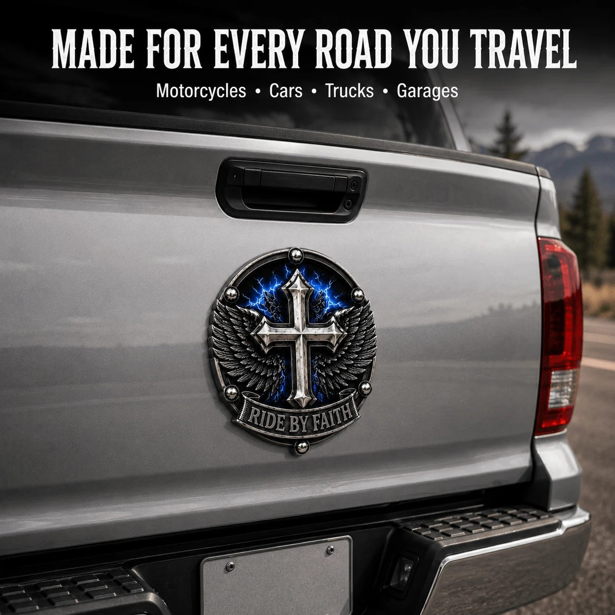 🏍️Ride By Faith Winged Cross Metal Emblem