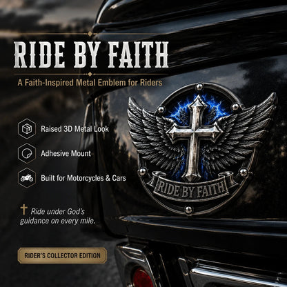 🏍️Ride By Faith Winged Cross Metal Emblem
