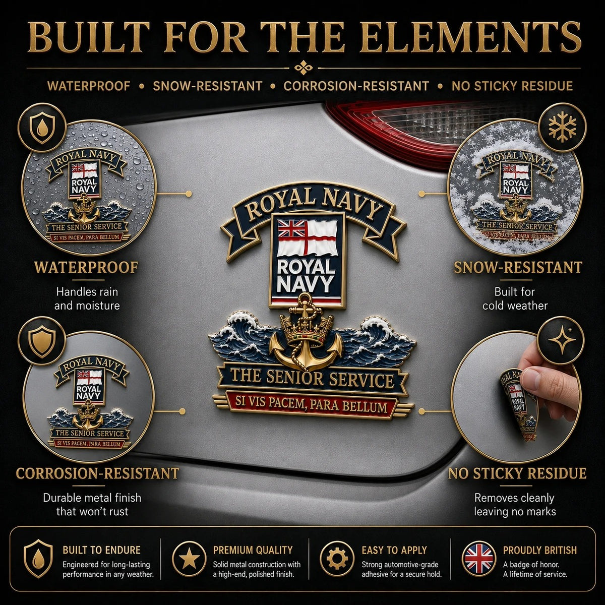 👑🌍 Royal Marines “Per Mare Per Terram” Tribute Metal Car Emblem
