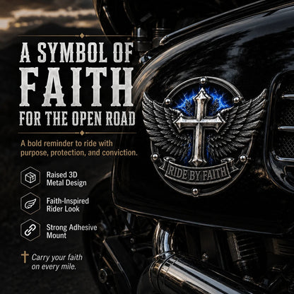 🏍️Ride By Faith Winged Cross Metal Emblem