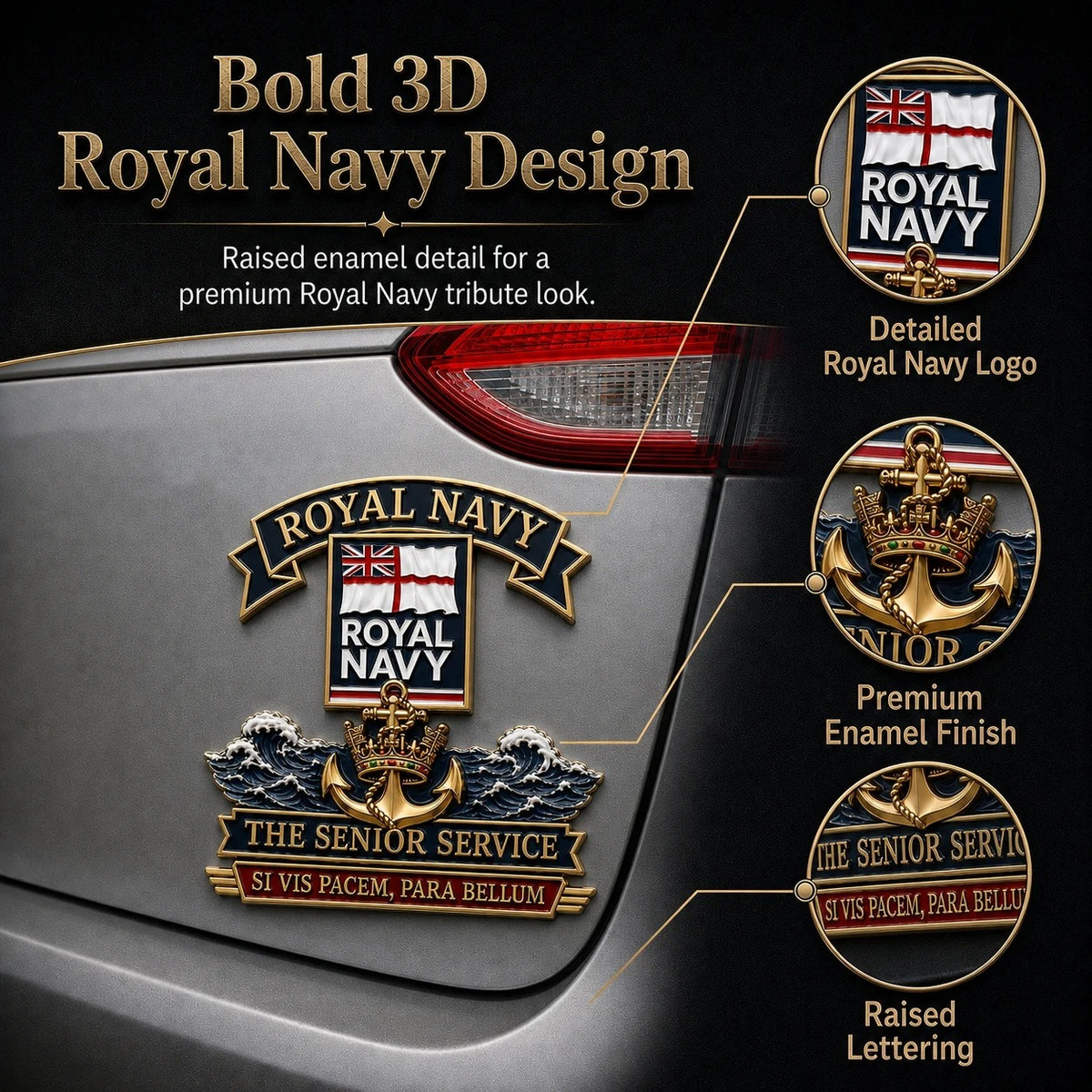 👑🌍 Royal Marines “Per Mare Per Terram” Tribute Metal Car Emblem