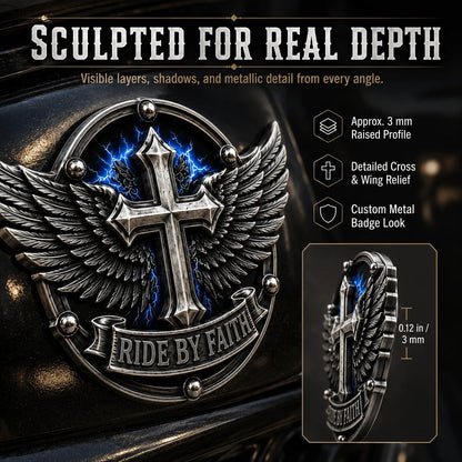 🏍️Ride By Faith Winged Cross Metal Emblem