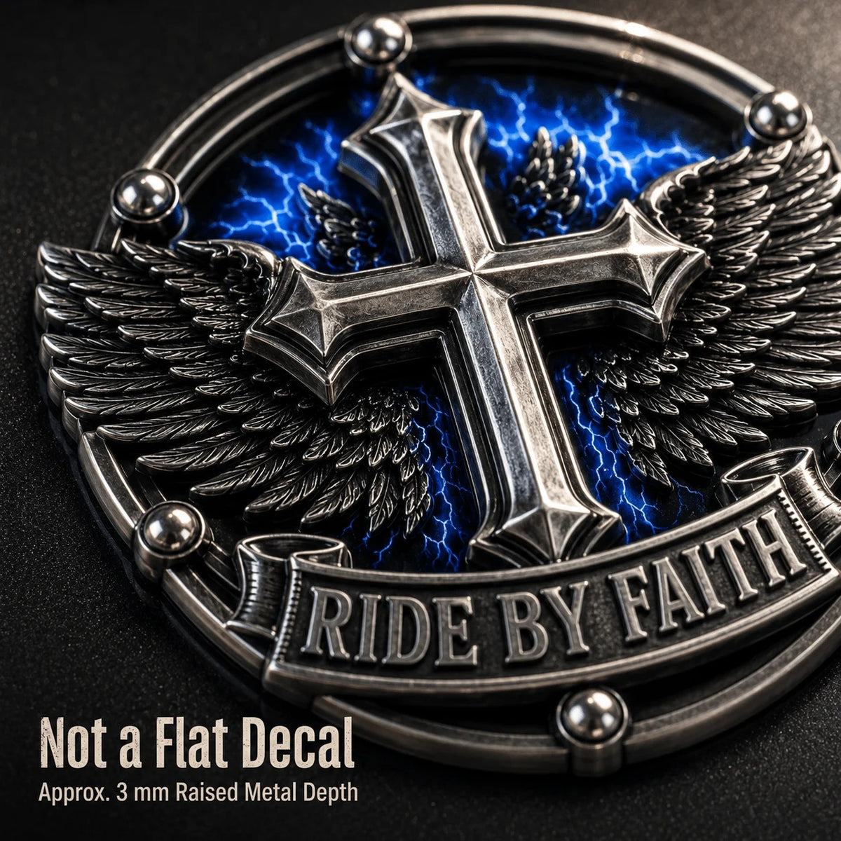 🏍️Ride By Faith Winged Cross Metal Emblem