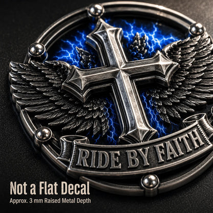 🏍️Ride By Faith Winged Cross Metal Emblem