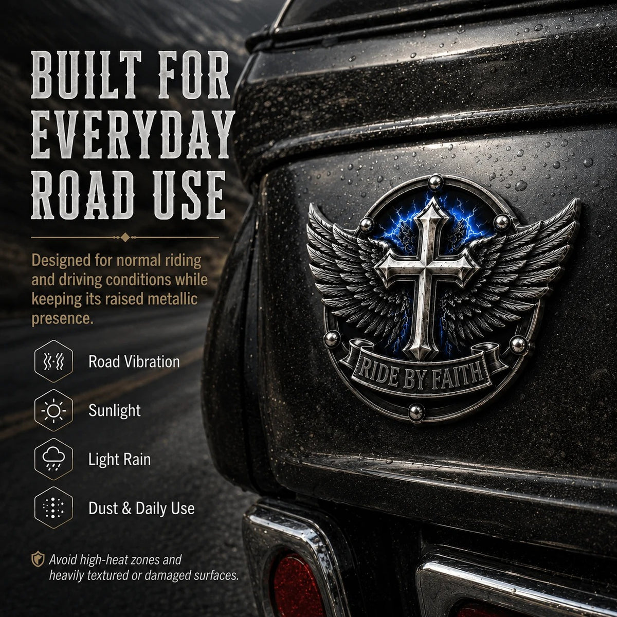 🏍️Ride By Faith Winged Cross Metal Emblem