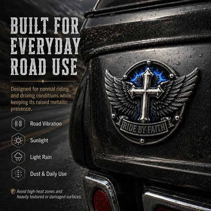 🏍️Ride By Faith Winged Cross Metal Emblem
