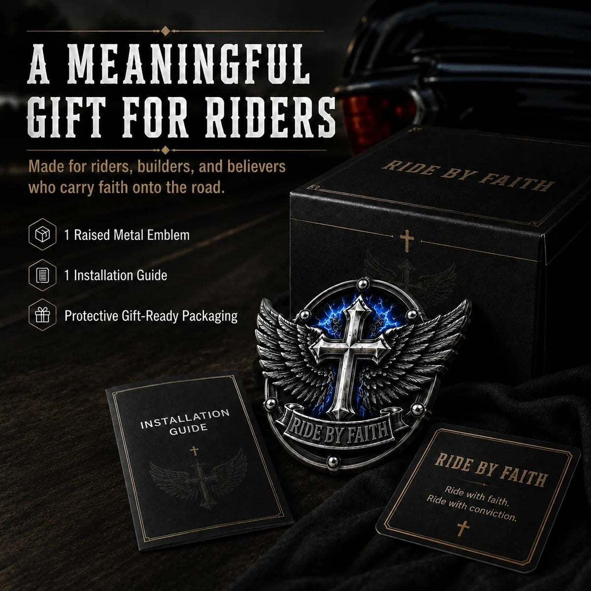 🏍️Ride By Faith Winged Cross Metal Emblem