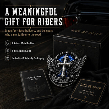 🏍️Ride By Faith Winged Cross Metal Emblem