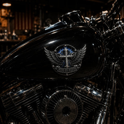 🏍️Ride By Faith Winged Cross Metal Emblem