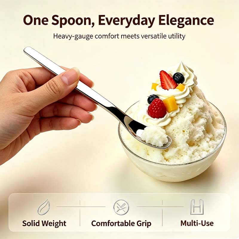 316L Stainless Steel Dessert Spade Spoon, Mirror Polished Thick Multi‑Purpose Spoon🍨
