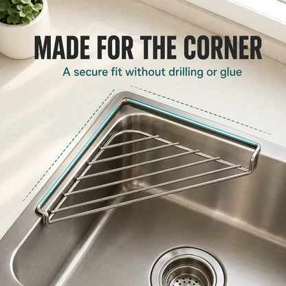🧽 Stainless Steel Corner Sink Shelf – Triangular Drainage Rack for Sponge, Cloth & Brush Storage
