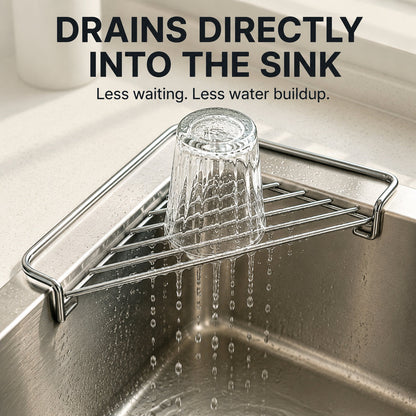 🧽 Stainless Steel Corner Sink Shelf – Triangular Drainage Rack for Sponge, Cloth & Brush Storage