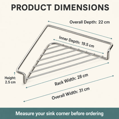 🧽 Stainless Steel Corner Sink Shelf – Triangular Drainage Rack for Sponge, Cloth & Brush Storage