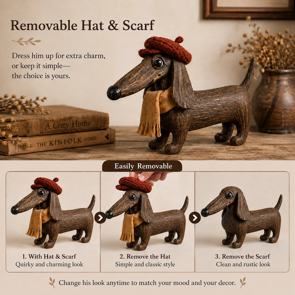 Rustic Gentleman Dachshund Wooden Figurine