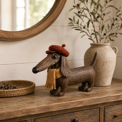 Rustic Gentleman Dachshund Wooden Figurine