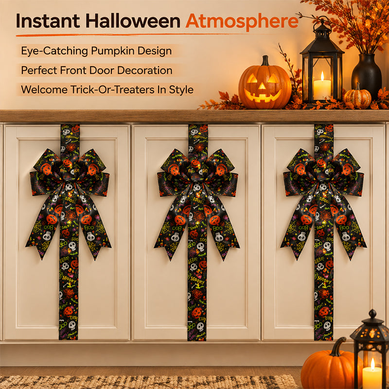 🎀🎃Halloween Cabinet Bow Decor - Cute Pumpkin Ribbon Wreath, Festive Kitchen Cupboard & Door Hanging Decorations
