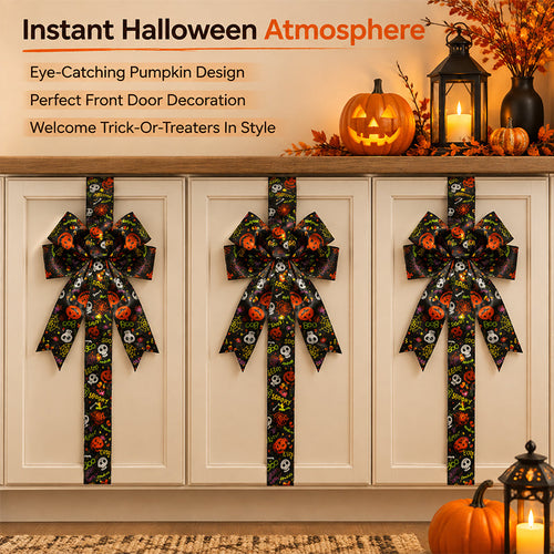 🎀🎃Halloween Cabinet Bow Decor - Cute Pumpkin Ribbon Wreath, Festive Kitchen Cupboard & Door Hanging Decorations