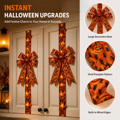 🎀🎃Halloween Cabinet Bow Decor - Cute Pumpkin Ribbon Wreath, Festive Kitchen Cupboard & Door Hanging Decorations