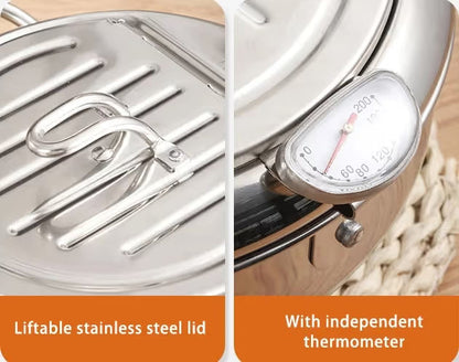 🔥304 Stainless Steel Frying Pot with Thermometer and Oil Drip Drainer Rack