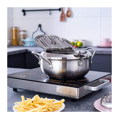 🔥304 Stainless Steel Frying Pot with Thermometer and Oil Drip Drainer Rack