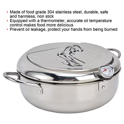 🔥304 Stainless Steel Frying Pot with Thermometer and Oil Drip Drainer Rack