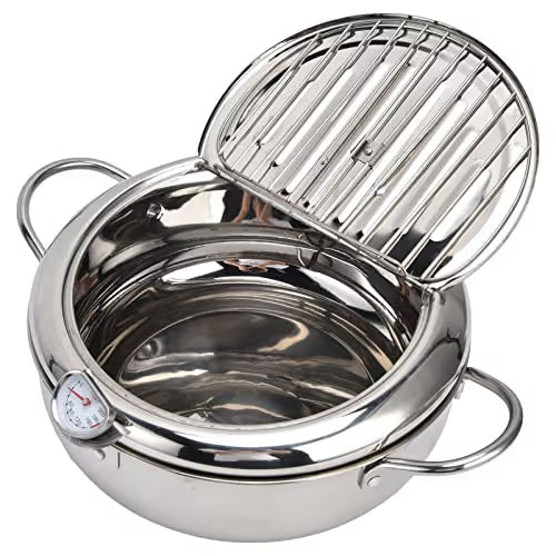 🔥304 Stainless Steel Frying Pot with Thermometer and Oil Drip Drainer Rack