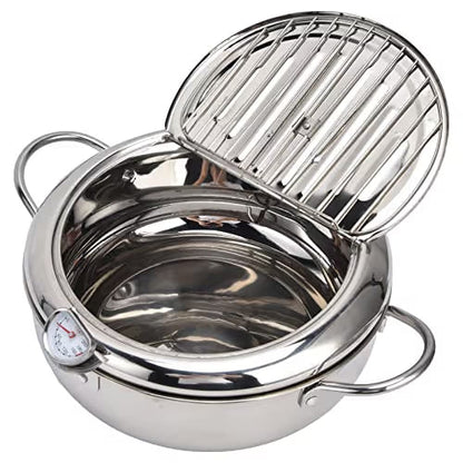 🔥304 Stainless Steel Frying Pot with Thermometer and Oil Drip Drainer Rack
