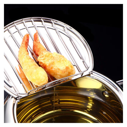 🔥304 Stainless Steel Frying Pot with Thermometer and Oil Drip Drainer Rack