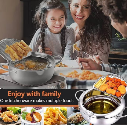 🔥304 Stainless Steel Frying Pot with Thermometer and Oil Drip Drainer Rack